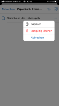 Papierkorb in der App WebWeaver<sup></sup>
